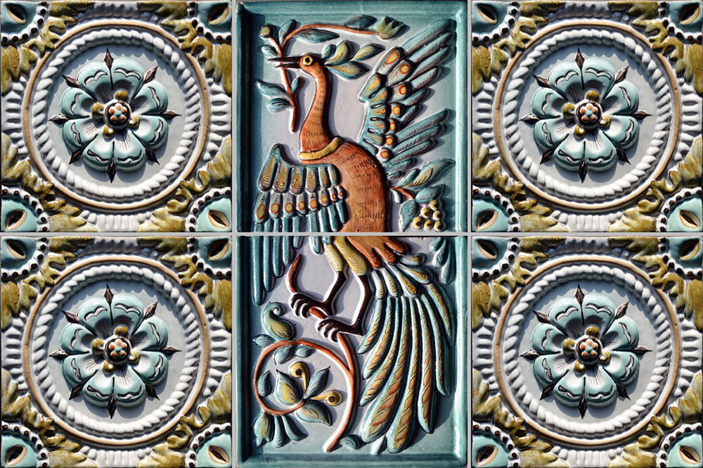 Куракинские рельефные печные изразцы с традиционным орнаментом