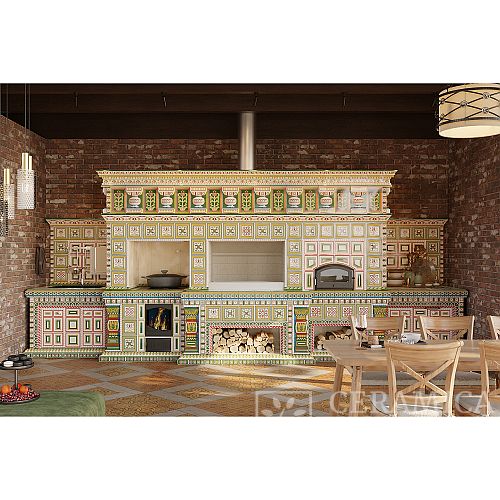 Изразцовая облицовка Византия в Оливковой росписи для летней кухни Изразцовая облицовка Византия в Оливковой росписи для летней кухни